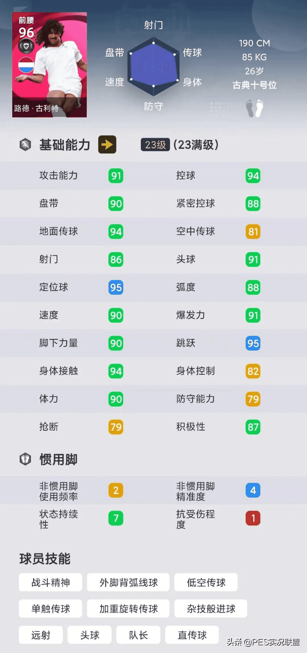 国服神锋top10!实况足球手游11月胜率最高的十大中锋盘点